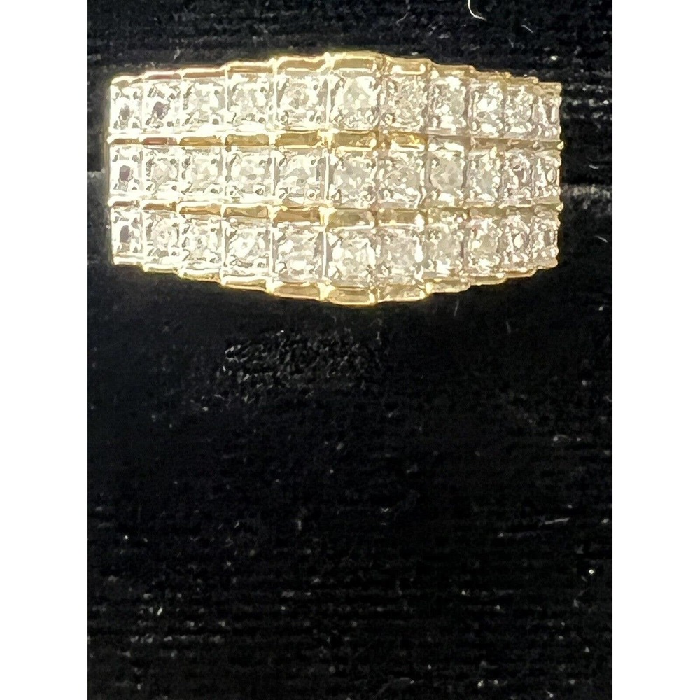 Sterling Silver And Gold Plated Cocktail Diamond Ring Sz 7